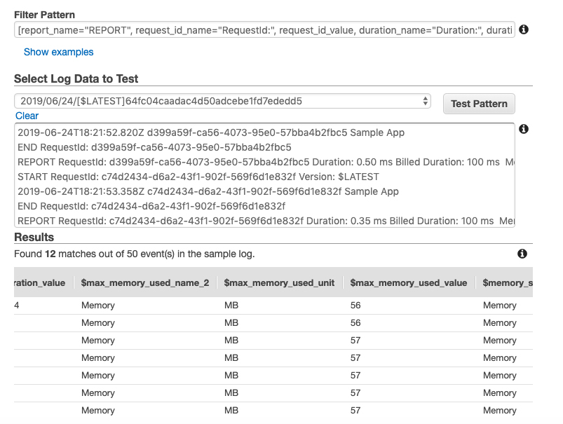 apply metric filter to log group